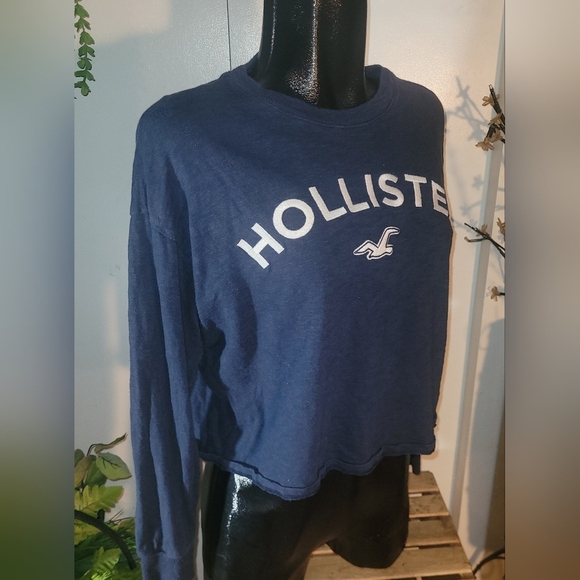 Hollister Navy Blue Long Sleeve Cropped Top S - Picture 2 of 6